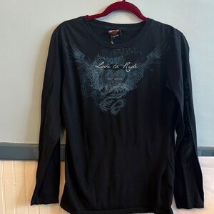 Harley-Davidson Black Long Sleeve Tee with Blue Graphics